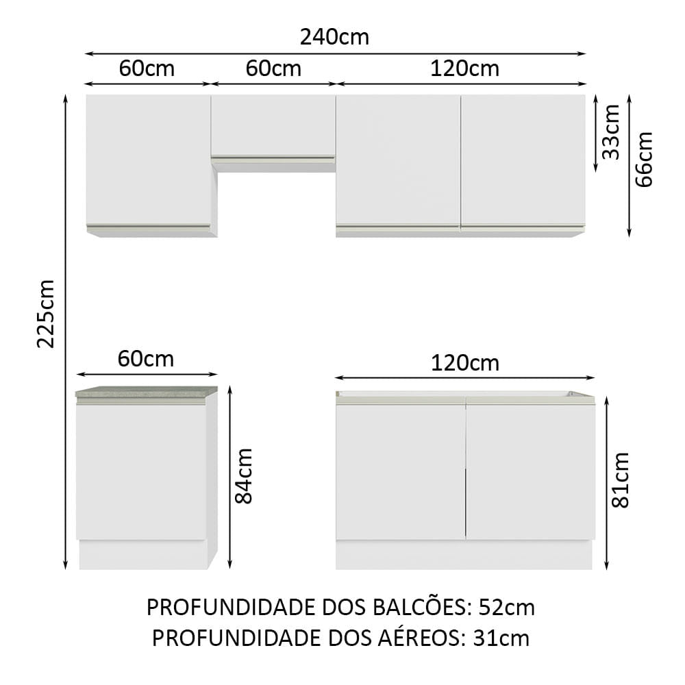 Armário de Cozinha Completa 240cm Branco Glamy Madesa 09