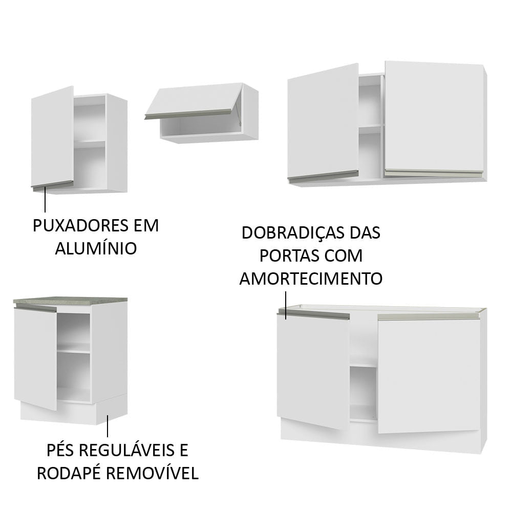 Armário de Cozinha Completa 240cm Branco Glamy Madesa 09