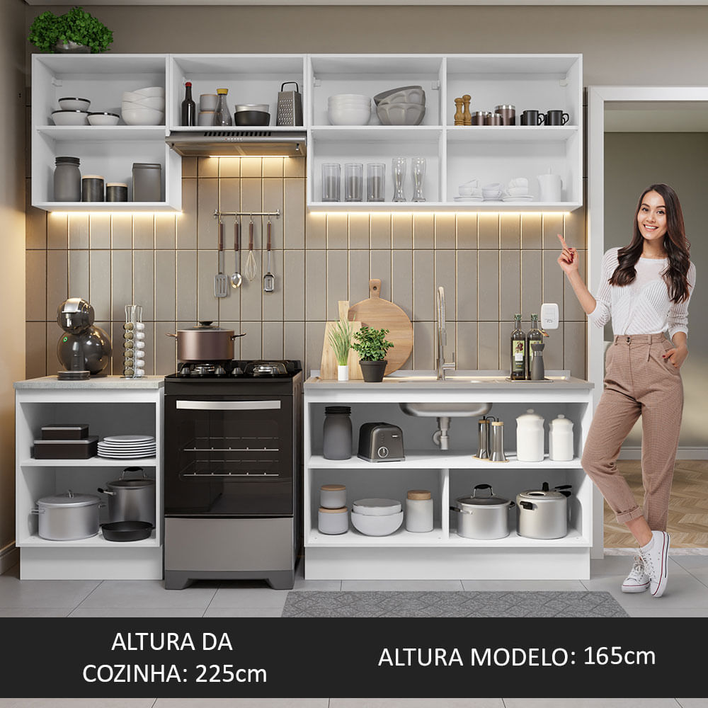 Armário de Cozinha Completa 240cm Branco Glamy Madesa 09