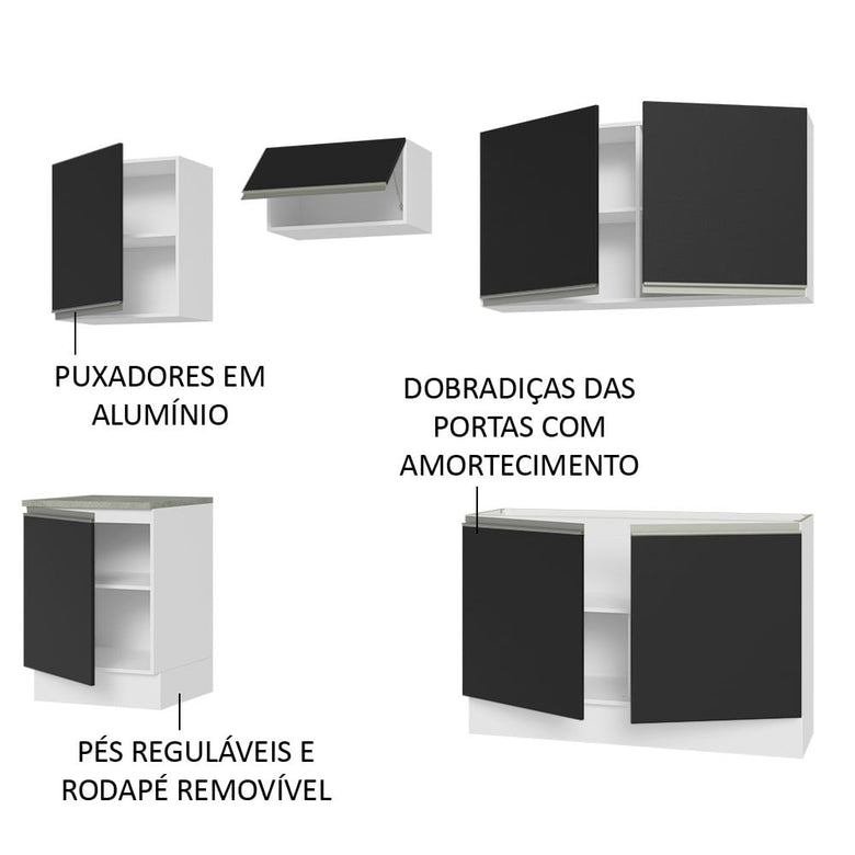 Armário de Cozinha Completa 240cm Branco/Preto Glamy Madesa 09