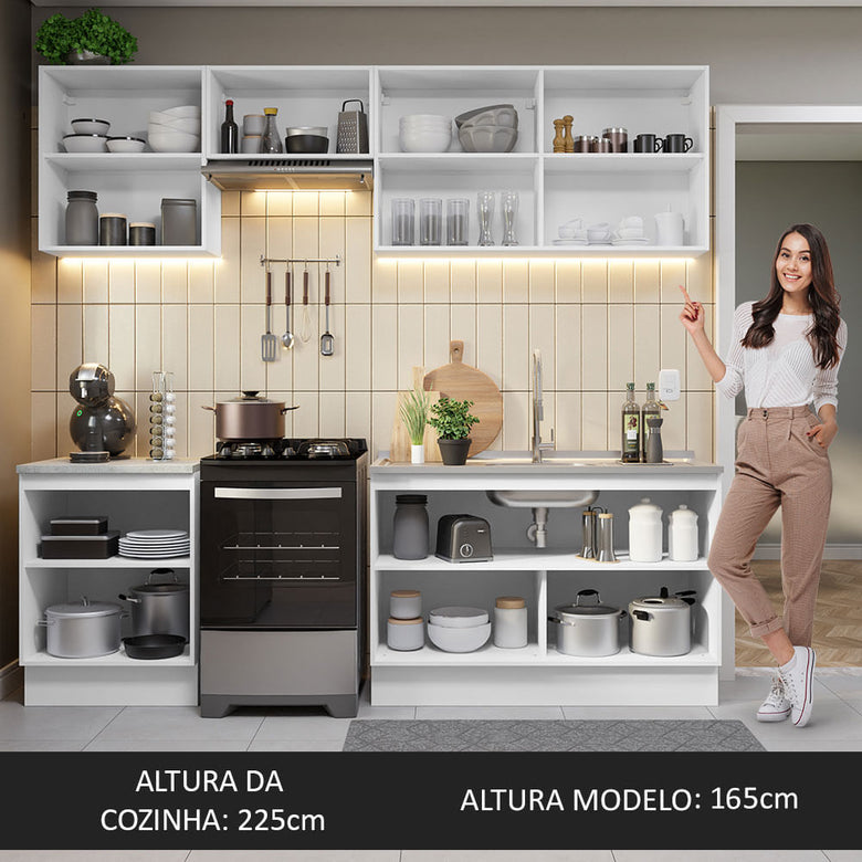 Armário de Cozinha Completa 240cm Branco/Preto Glamy Madesa 09