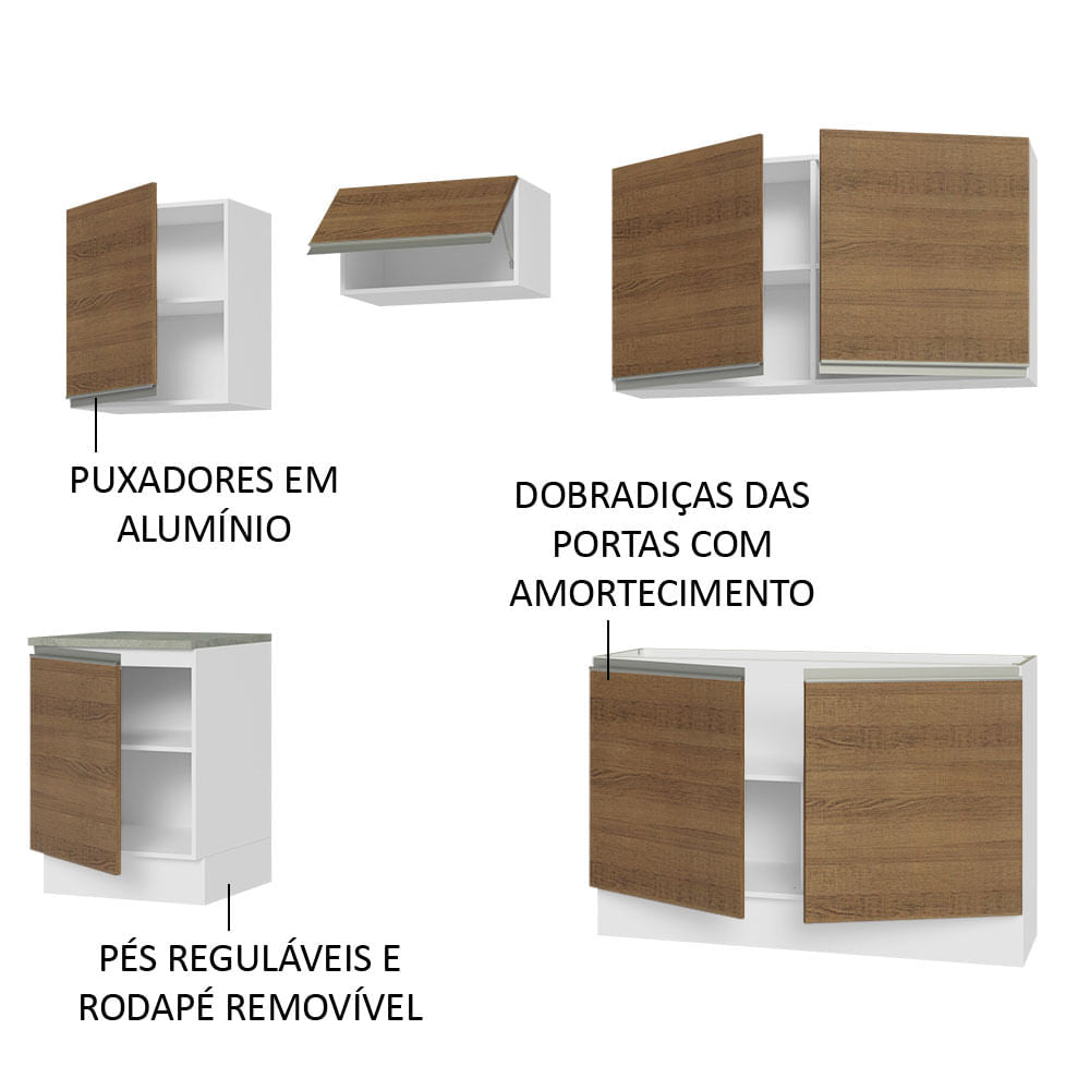 Armário de Cozinha Completa 240cm Branco/Rustic Glamy Madesa 09