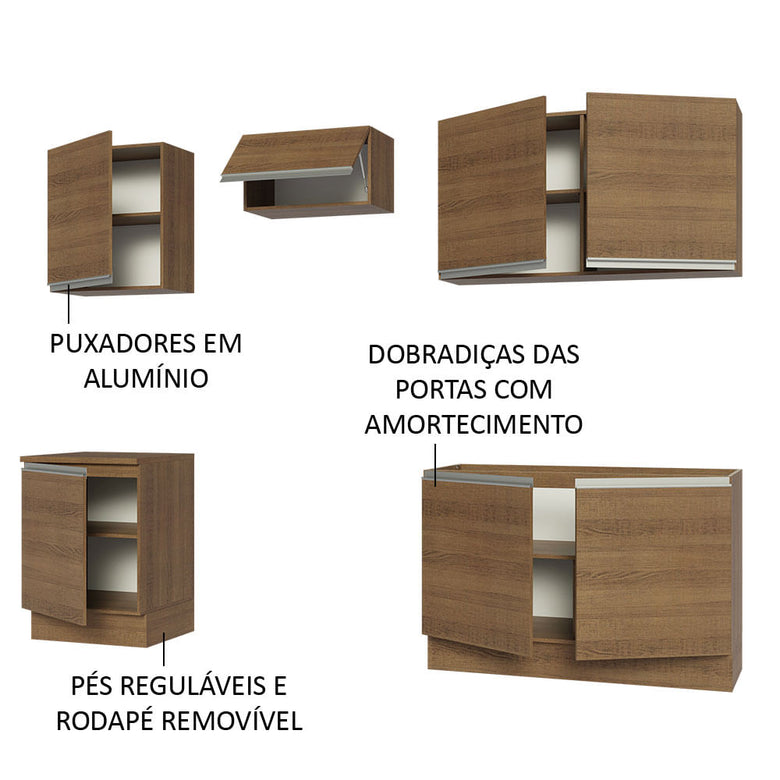 Armário de Cozinha Completa 240cm Rustic Glamy Madesa 09