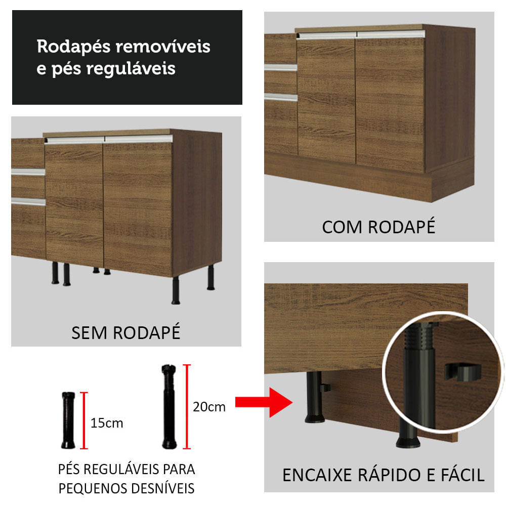 Armário de Cozinha Completa 240cm Rustic Glamy Madesa 09