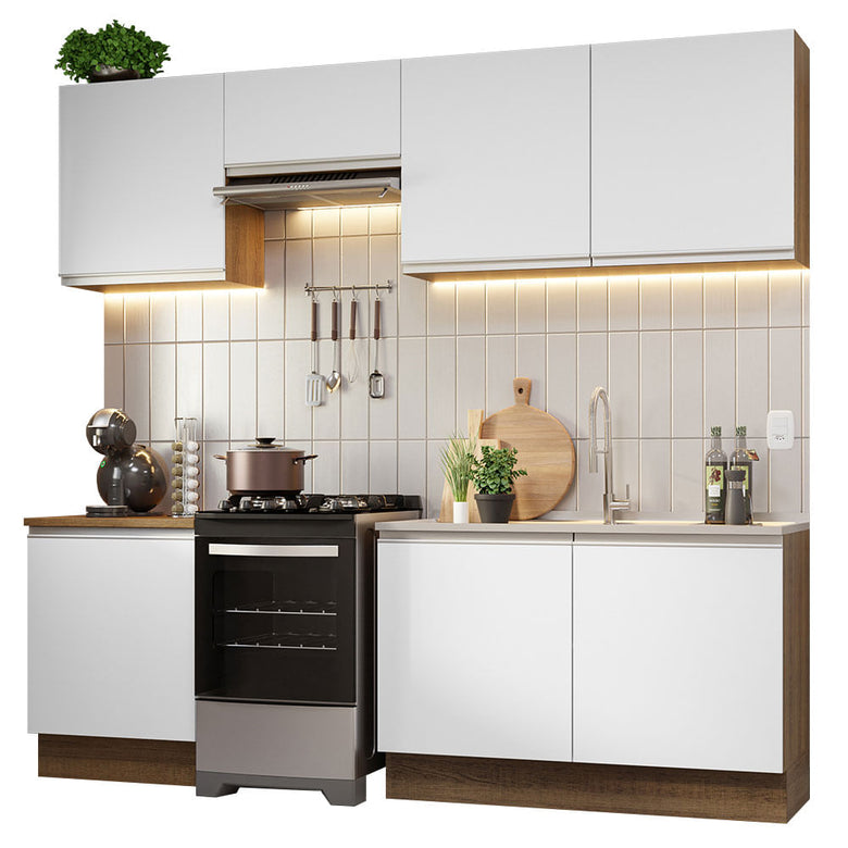 Armário de Cozinha Completa 240cm Rustic/Branco Glamy Madesa 09
