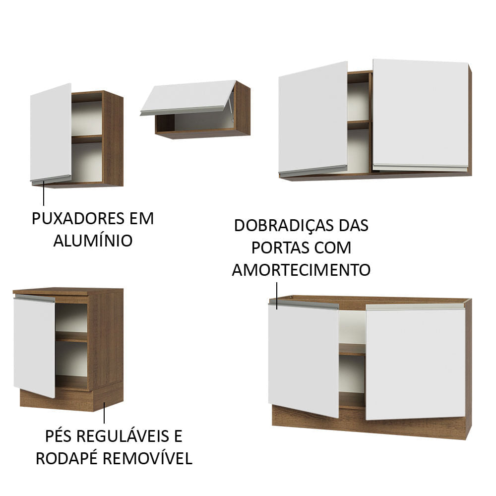 Armário de Cozinha Completa 240cm Rustic/Branco Glamy Madesa 09