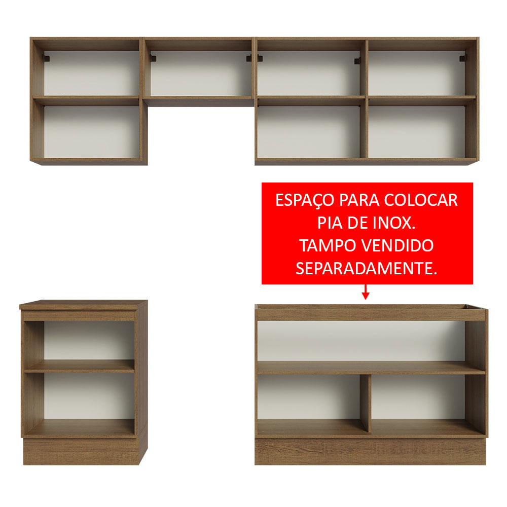 Armário de Cozinha Completa 240cm Rustic/Branco Glamy Madesa 09