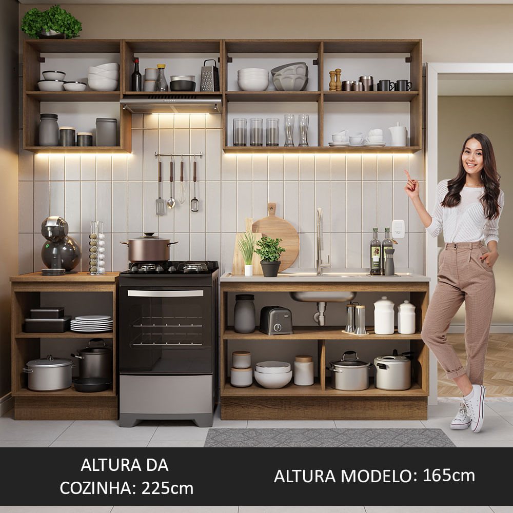 Armário de Cozinha Completa 240cm Rustic/Branco Glamy Madesa 09