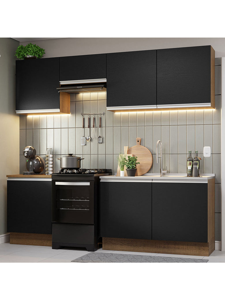 Armário de Cozinha Completa 240cm Rustic/Preto Glamy Madesa 09