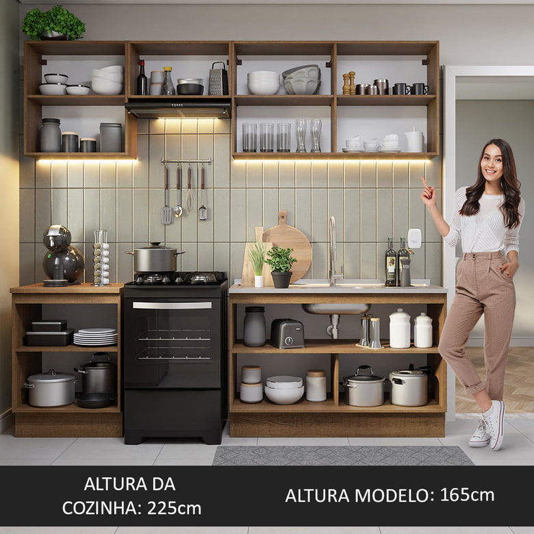 Armário de Cozinha Completa 240cm Rustic/Preto Glamy Madesa 09