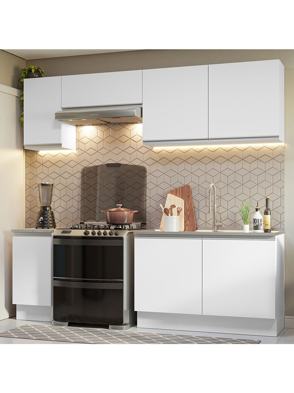 Armário de Cozinha Completa 240cm Branco Glamy Madesa 10 - Branco