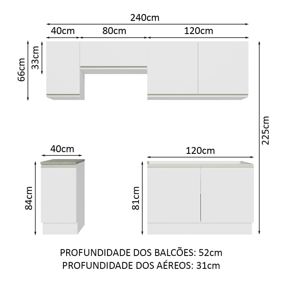 Armário de Cozinha Completa 240cm Branco Glamy Madesa 10