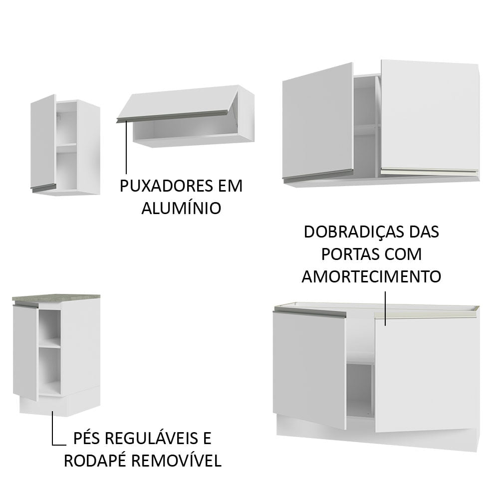 Armário de Cozinha Completa 240cm Branco Glamy Madesa 10