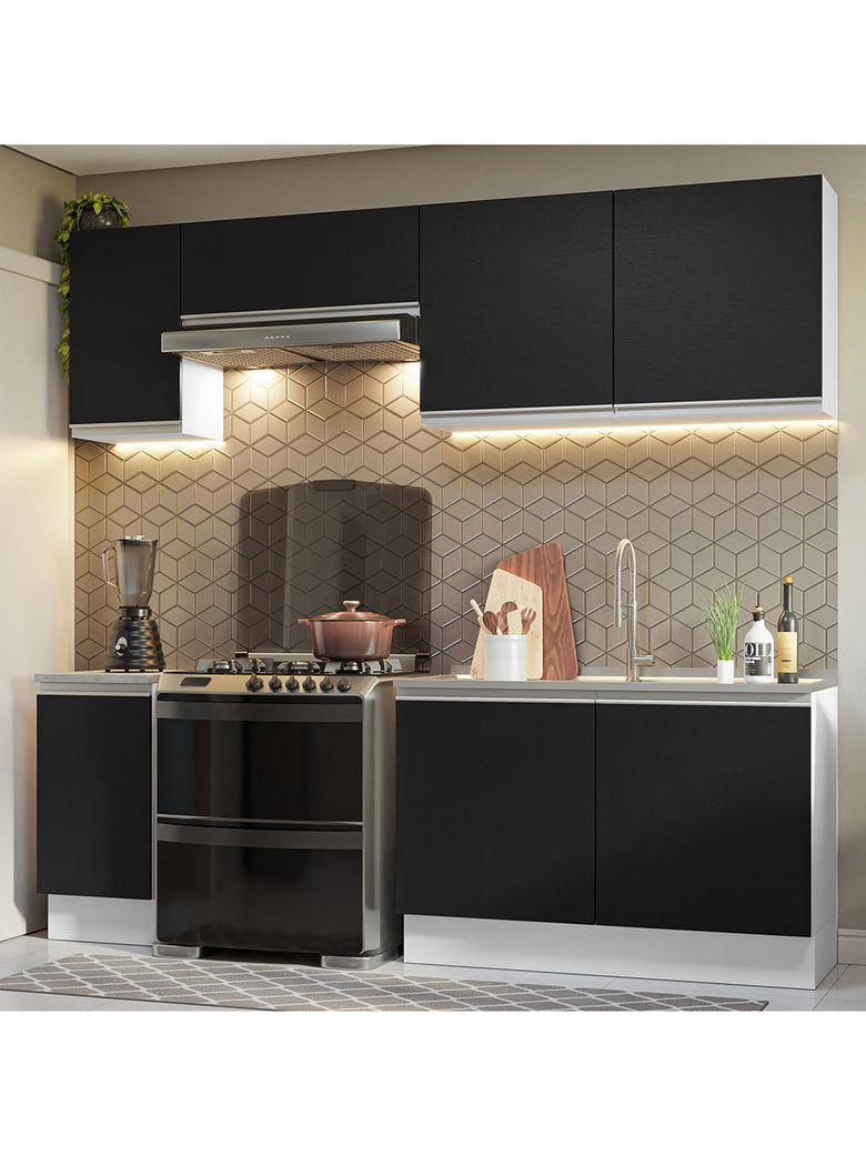 Armário de Cozinha Completa 240cm Branco/Preto Glamy Madesa 10