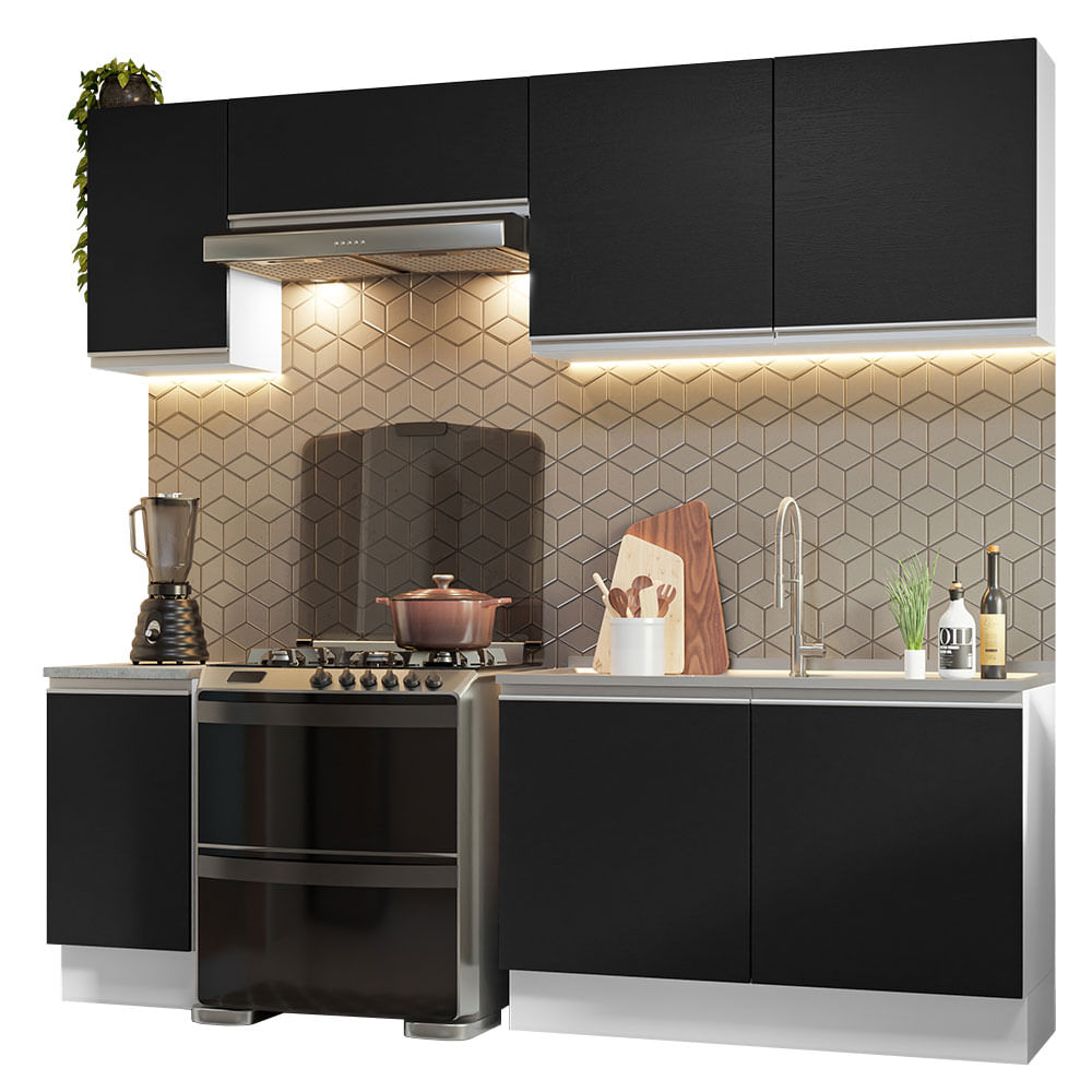 Armário de Cozinha Completa 240cm Branco/Preto Glamy Madesa 10 - Branco/Preto
