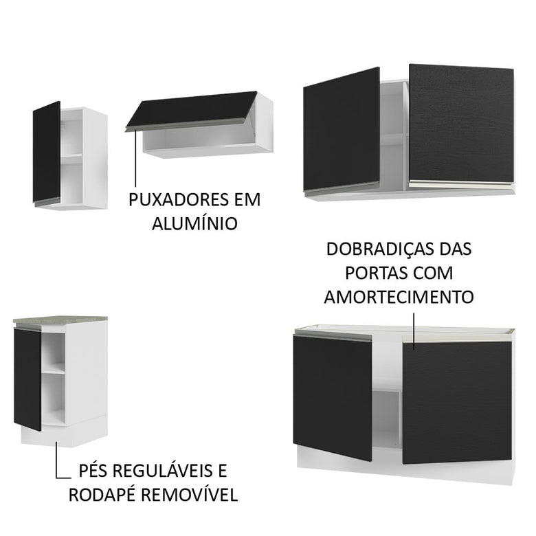 Armário de Cozinha Completa 240cm Branco/Preto Glamy Madesa 10