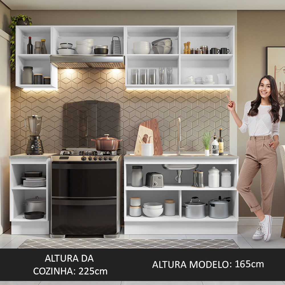 Armário de Cozinha Completa 240cm Branco/Preto Glamy Madesa 10