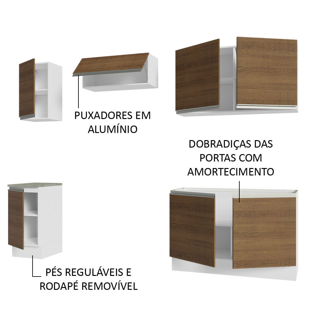 Armário de Cozinha Completa 240cm Branco/Rustic Glamy Madesa 10