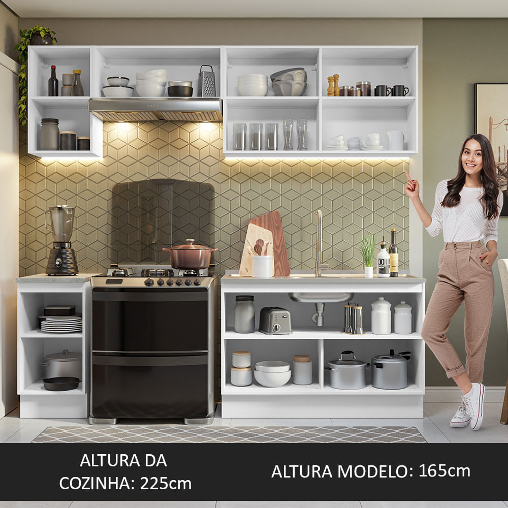 Armário de Cozinha Completa 240cm Branco/Rustic Glamy Madesa 10