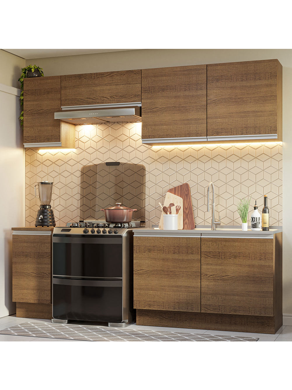 Armário de Cozinha Completa 240cm Rustic Glamy Madesa 10 - Rustic