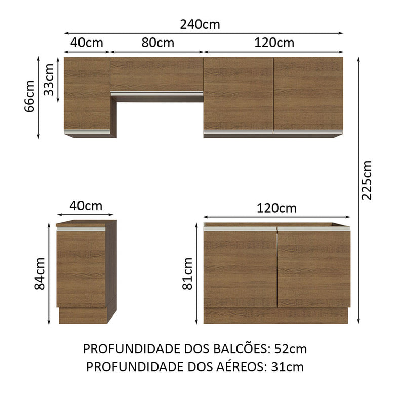 Armário de Cozinha Completa 240cm Rustic Glamy Madesa 10