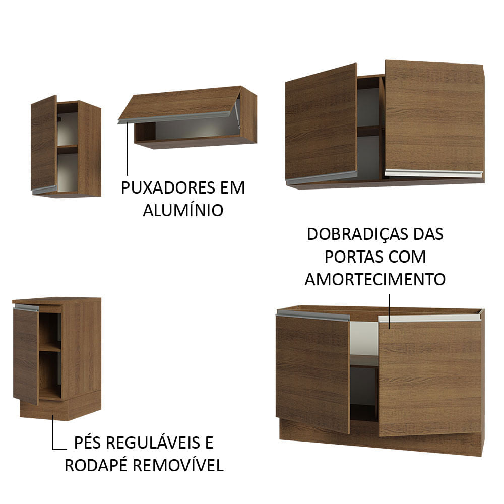 Armário de Cozinha Completa 240cm Rustic Glamy Madesa 10
