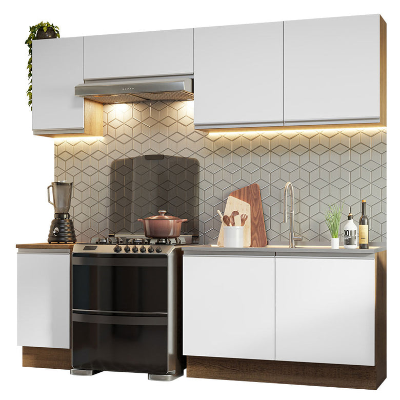 Armário de Cozinha Completa 240cm Rustic/Branco Glamy Madesa 10