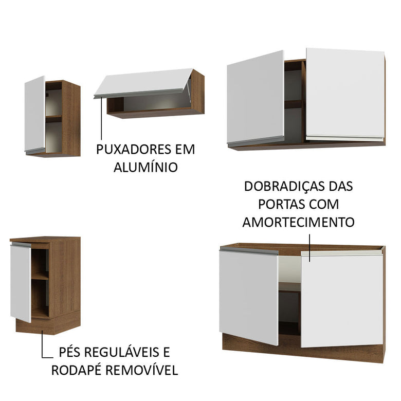 Armário de Cozinha Completa 240cm Rustic/Branco Glamy Madesa 10