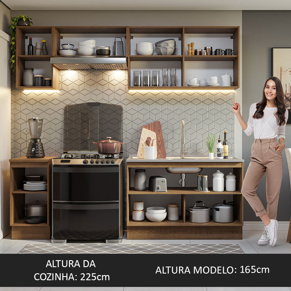 Armário de Cozinha Completa 240cm Rustic/Branco Glamy Madesa 10