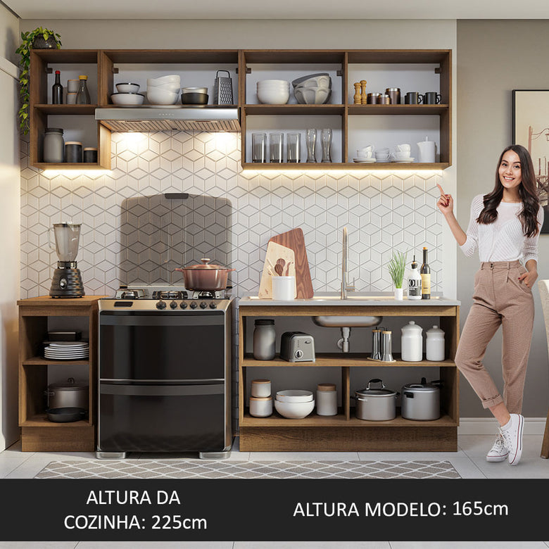 Armário de Cozinha Completa 240cm Rustic/Preto Glamy Madesa 10