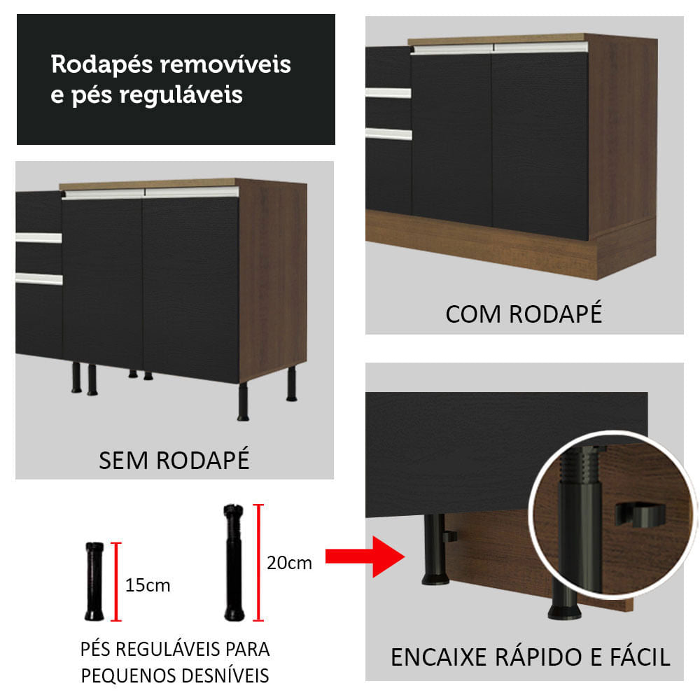 Armário de Cozinha Completa 240cm Rustic/Preto Glamy Madesa 10