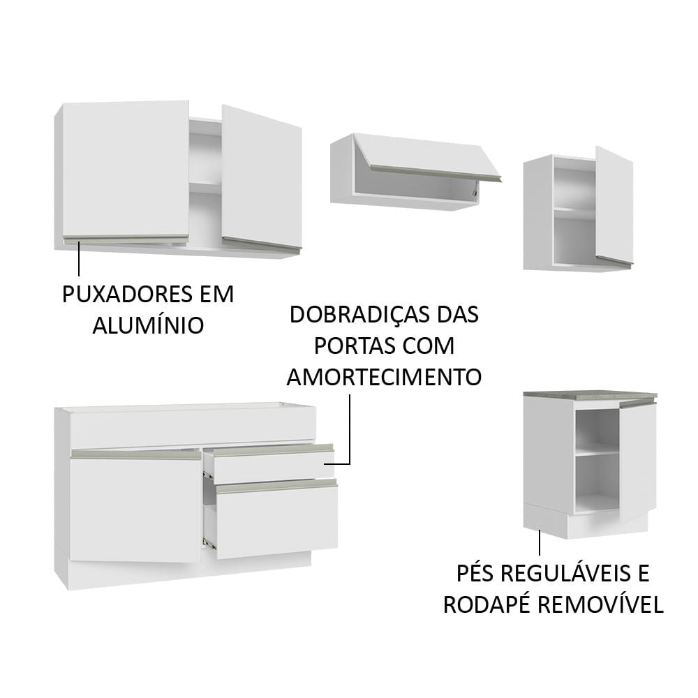 Armário de Cozinha Completa 260cm Branco Glamy Madesa 04