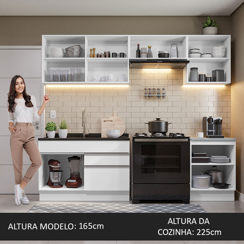 Armário de Cozinha Completa 260cm Branco Glamy Madesa 04