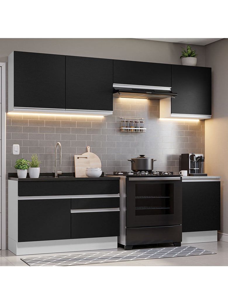 Armário de Cozinha Completa 260cm Branco/Preto Glamy Madesa 04