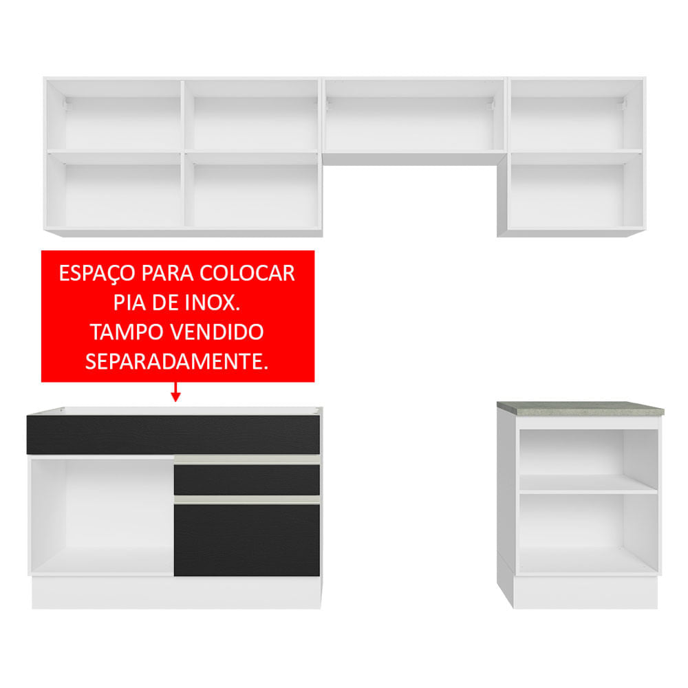 Armário de Cozinha Completa 260cm Branco/Preto Glamy Madesa 04