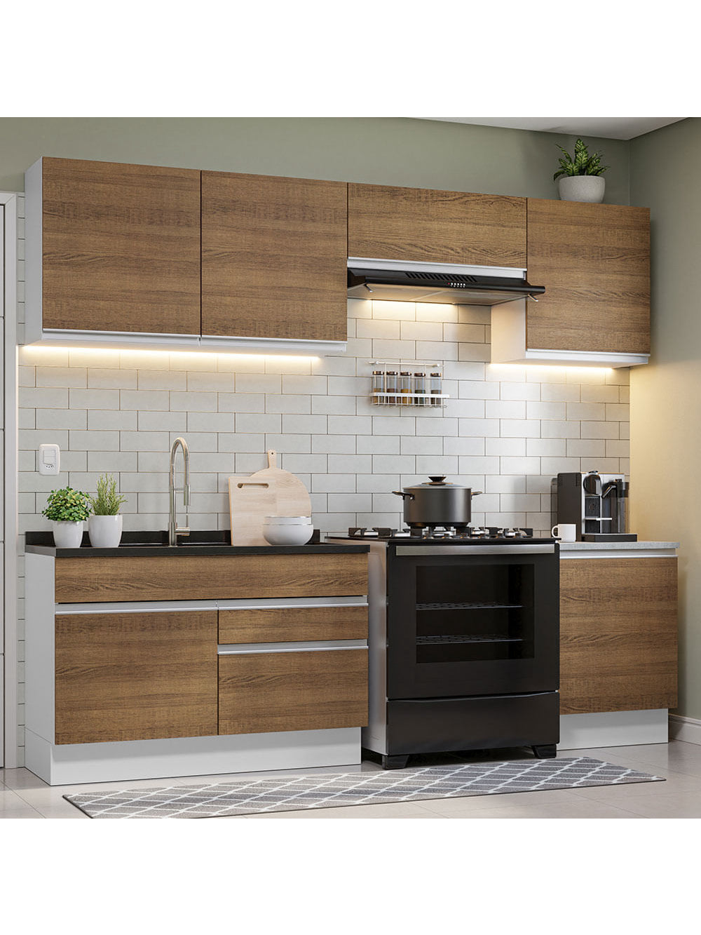 Armário de Cozinha Completa 260cm Branco/Rustic Glamy Madesa 04 - Branco/Rustic