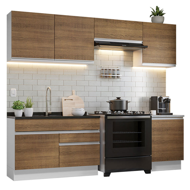Armário de Cozinha Completa 260cm Branco/Rustic Glamy Madesa 04