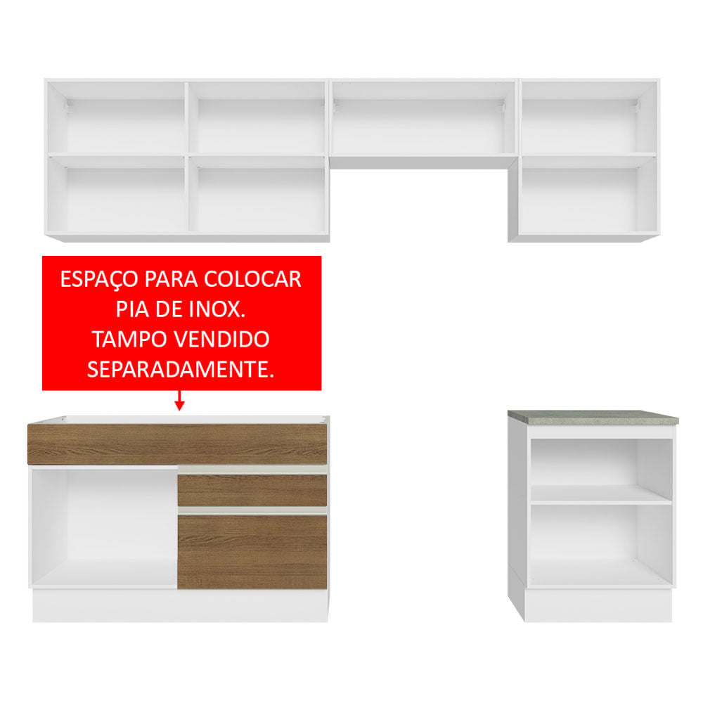 Armário de Cozinha Completa 260cm Branco/Rustic Glamy Madesa 04