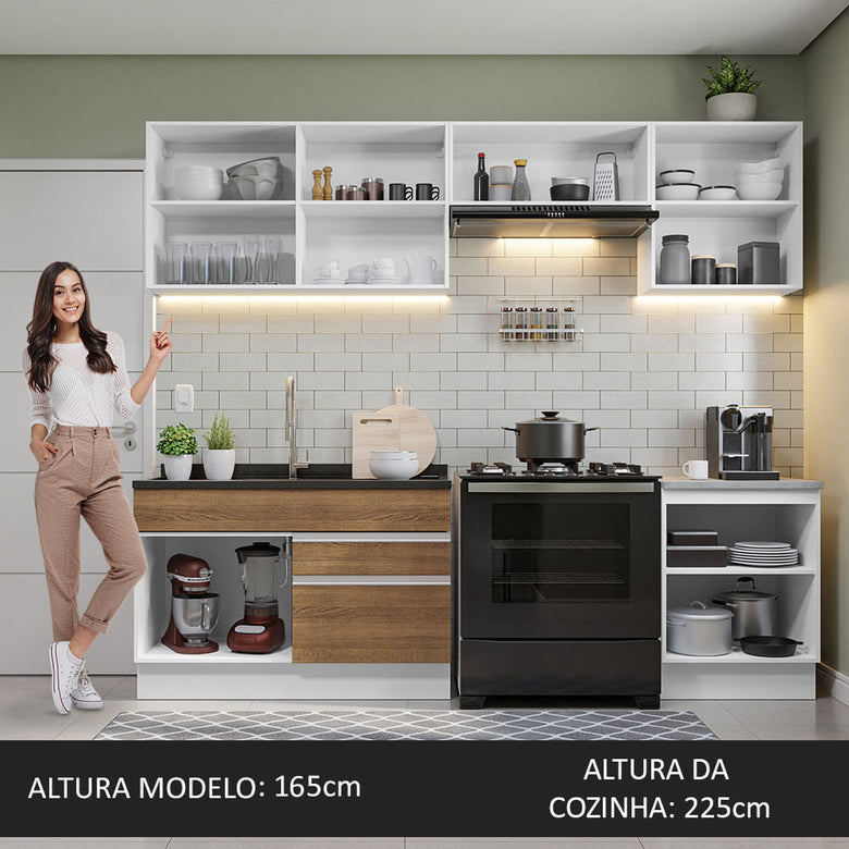 Armário de Cozinha Completa 260cm Branco/Rustic Glamy Madesa 04