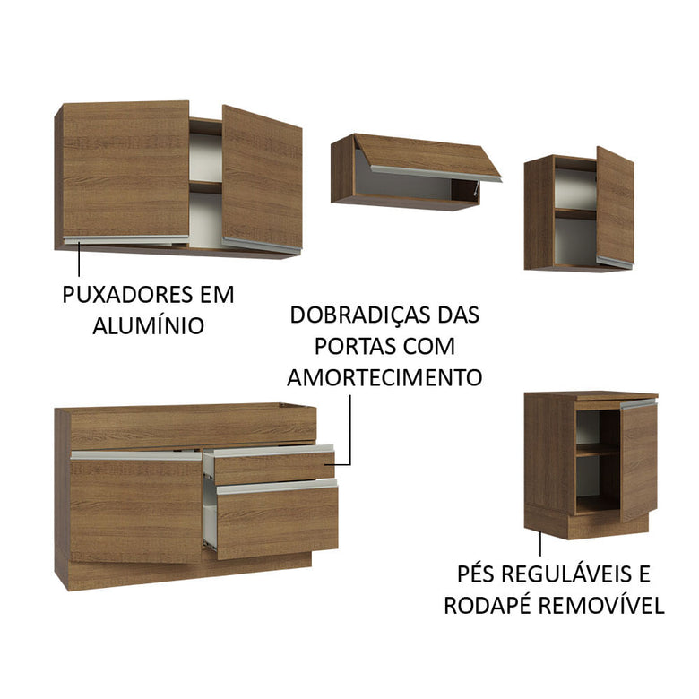 Armário de Cozinha Completa 260cm Rustic Glamy Madesa 04