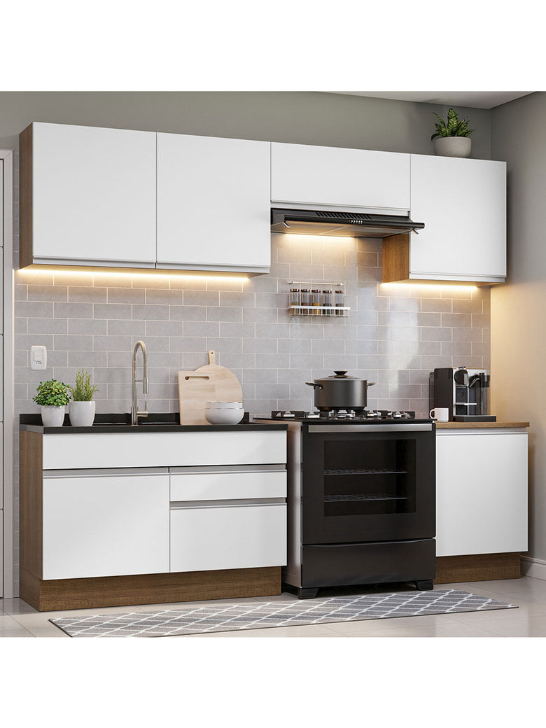 Armário de Cozinha Completa 260cm Rustic/Branco Glamy Madesa 04