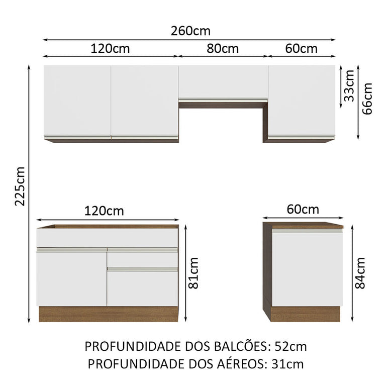 Armário de Cozinha Completa 260cm Rustic/Branco Glamy Madesa 04