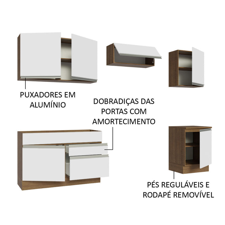 Armário de Cozinha Completa 260cm Rustic/Branco Glamy Madesa 04