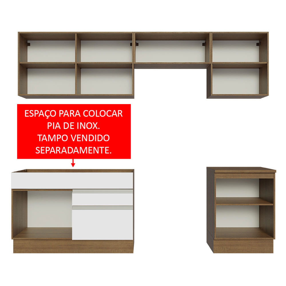 Armário de Cozinha Completa 260cm Rustic/Branco Glamy Madesa 04