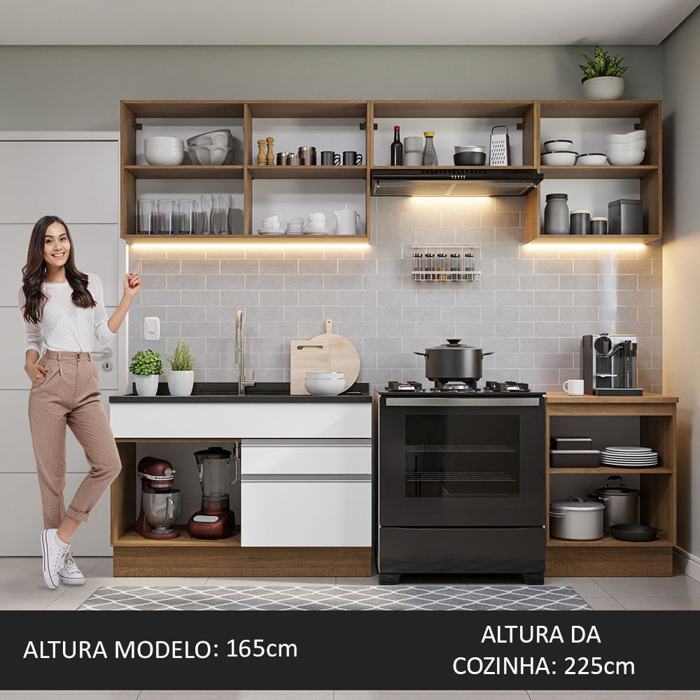 Armário de Cozinha Completa 260cm Rustic/Branco Glamy Madesa 04