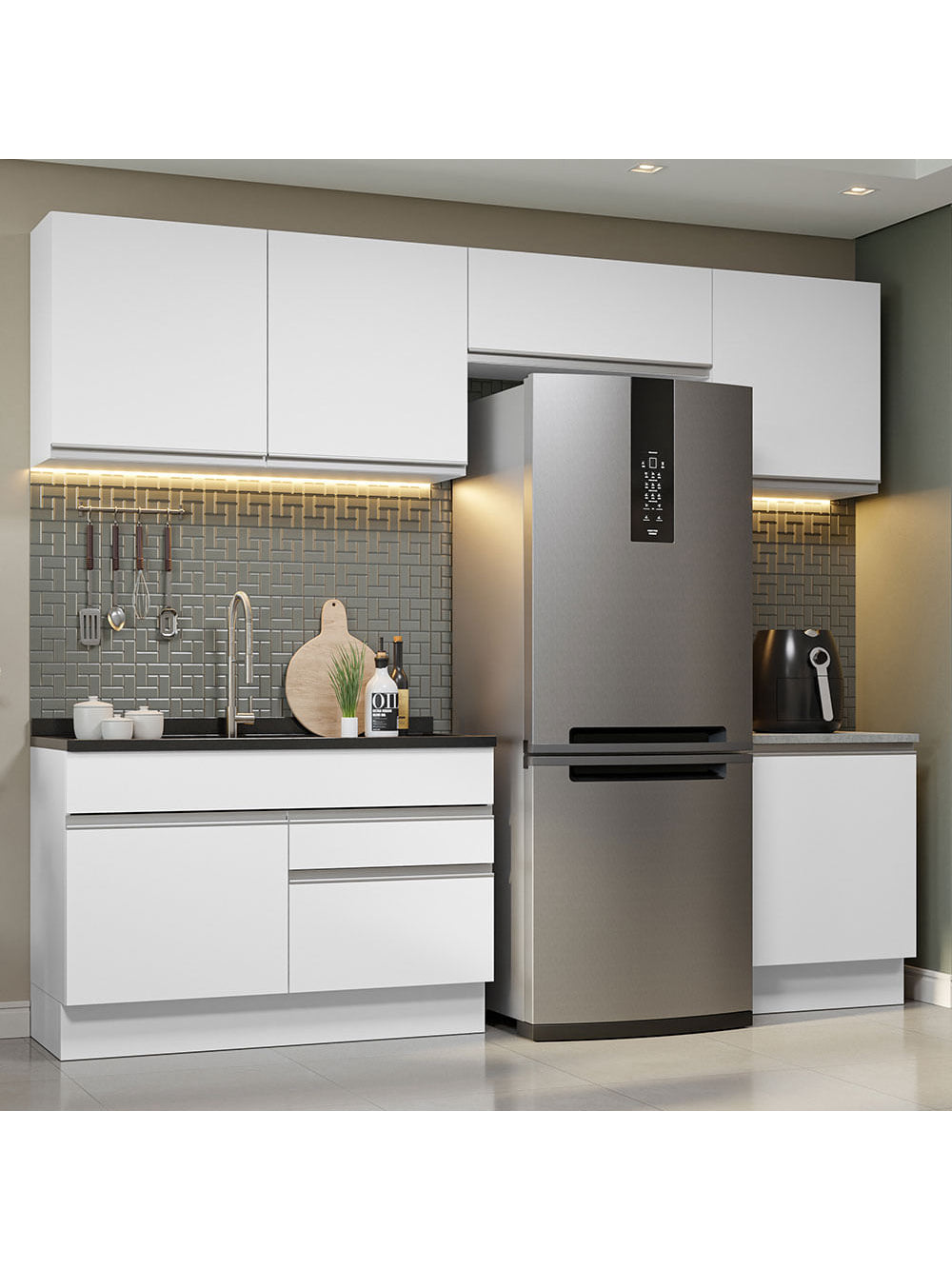 Armário de Cozinha Completa 260cm Branco Glamy Madesa 05 - Branco