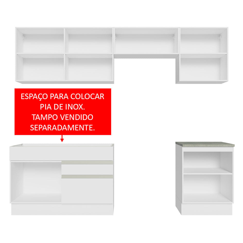 Armário de Cozinha Completa 260cm Branco Glamy Madesa 05