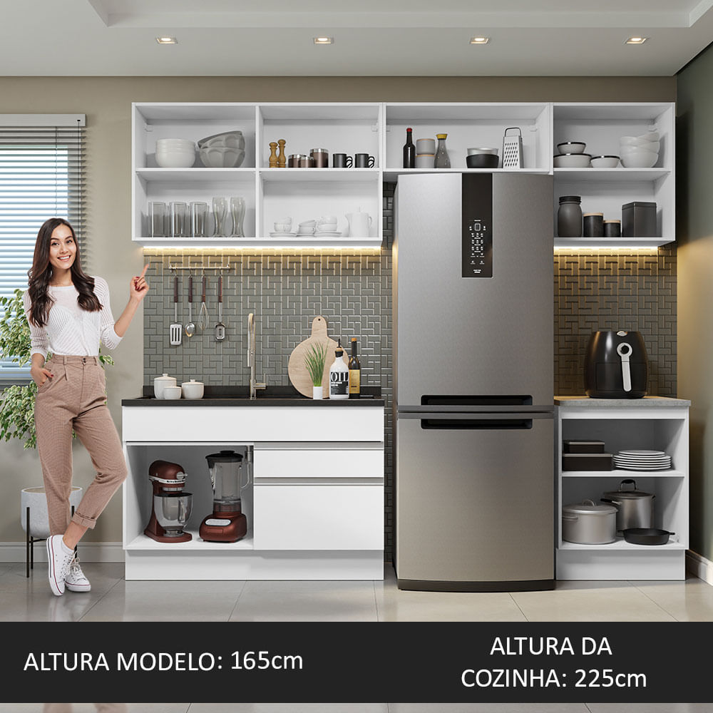 Armário de Cozinha Completa 260cm Branco Glamy Madesa 05