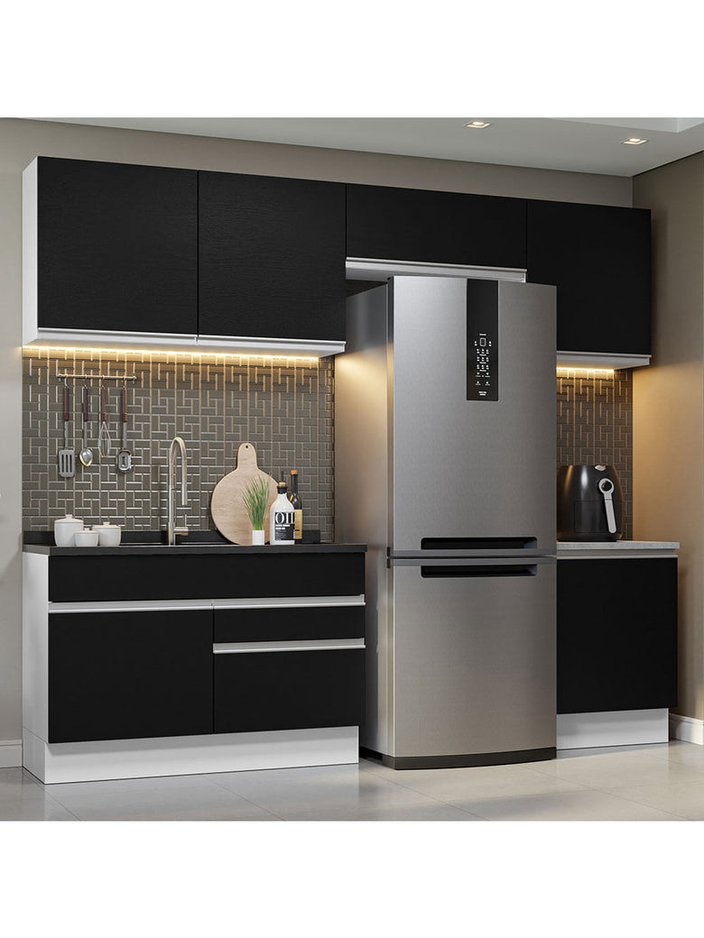 Armário de Cozinha Completa 260cm Branco/Preto Glamy Madesa 05