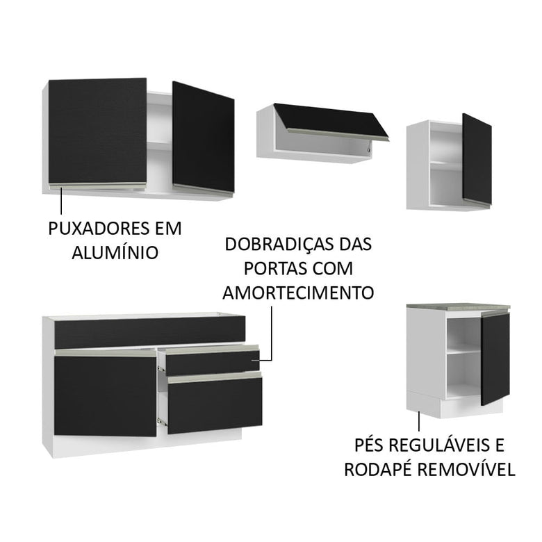 Armário de Cozinha Completa 260cm Branco/Preto Glamy Madesa 05